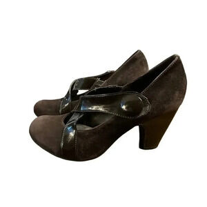 Gianni Bini Women’s Black Suede & Patent Leather Slip On Pumps Heel Size 8M